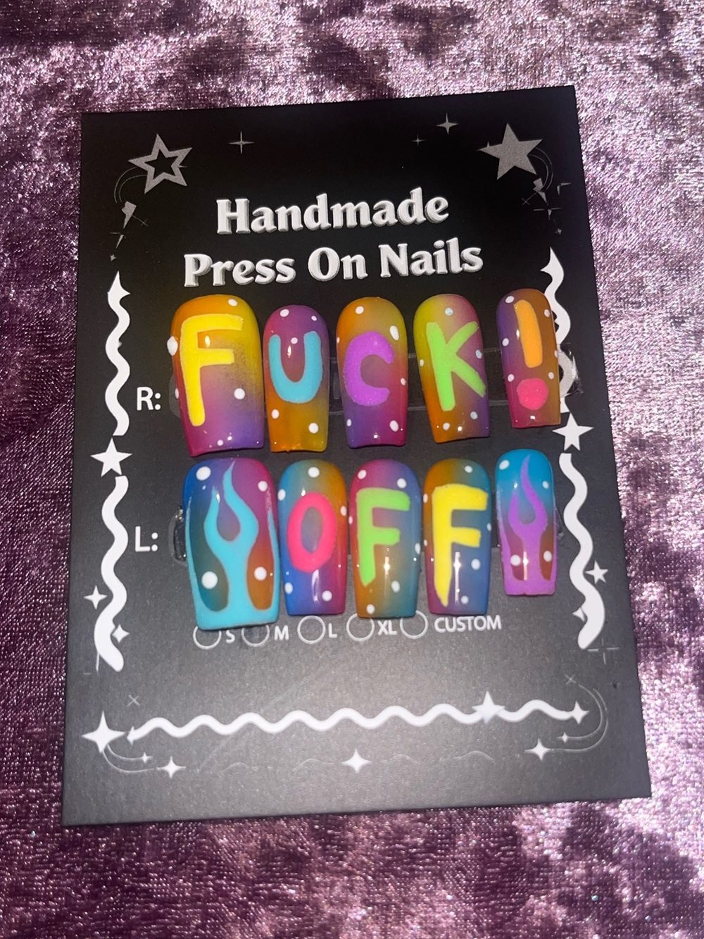 Handmade Multicolor Press On Nails - Bold Letter Design
